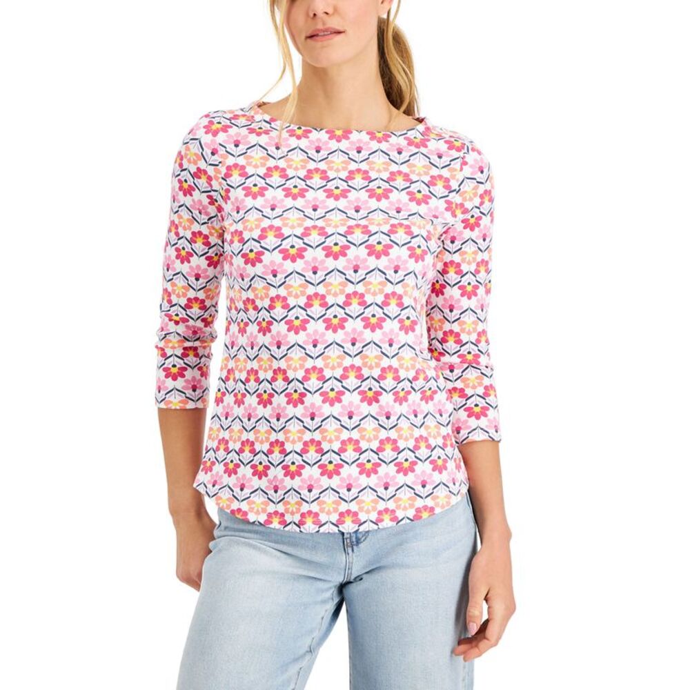 Charter Club Pima Cotton Floral Print Boat Neck Top